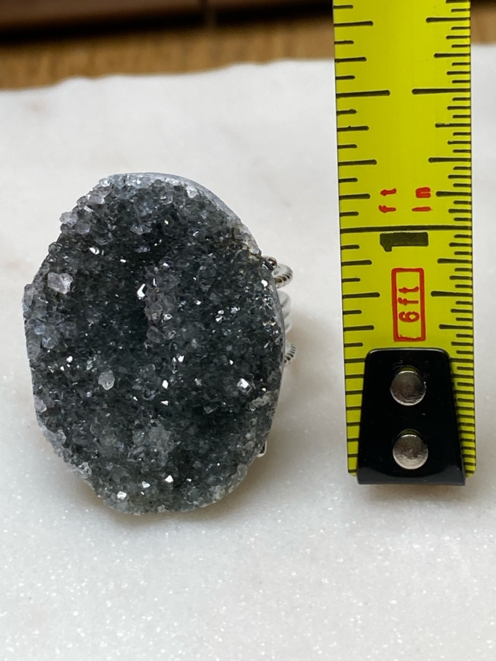 Apophyllite Druzy Ring • Raw Crystal Cluster • Adjustable Silver Statement Ring - Picture 13 of 14